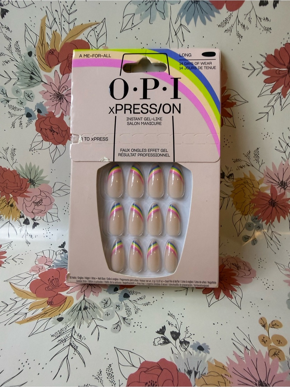 OPI xPRESS/ON Nude Press-On Nails with Rainbow Tip Accents